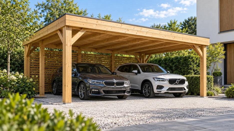 Marquesina doble de madera a medida para dos coches