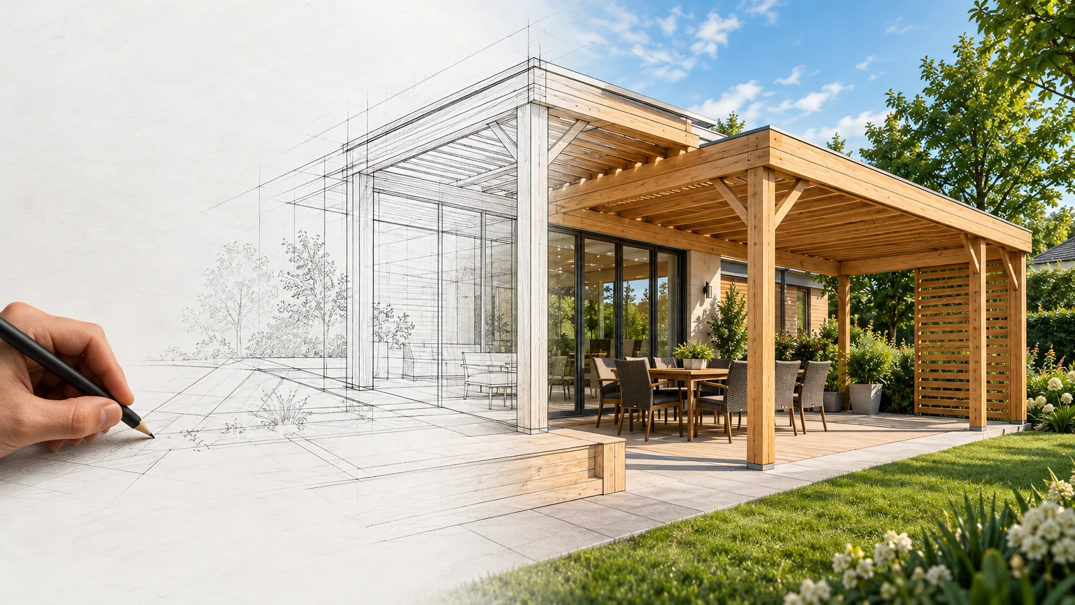 De los planos arquitectónicos a una estructura exterior de madera terminada