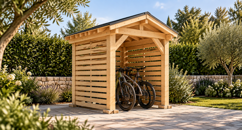 Cobertizo para bicicletas y motos Cubierta a dos aguas 2 × 2 m en Natural — sin teñir