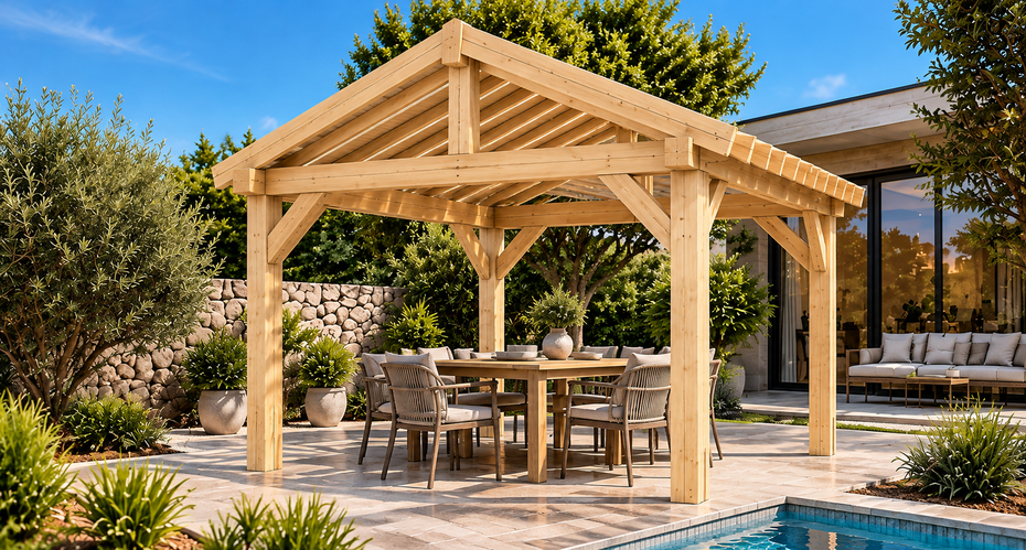Pérgola Clásica Cubierta a dos aguas 3 × 3 m en Natural — sin teñir