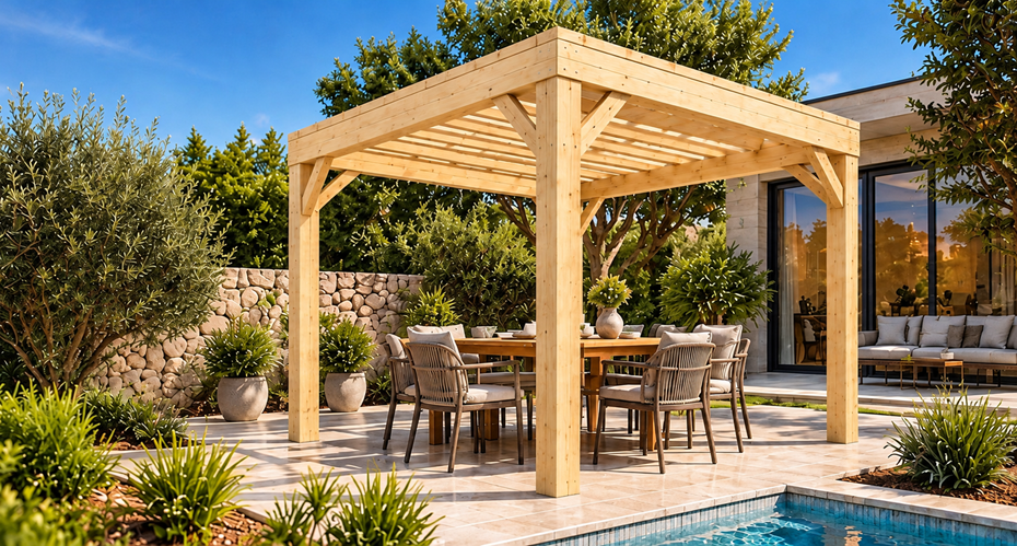 Pérgola Clásica 3 × 3 m en Natural — sin teñir